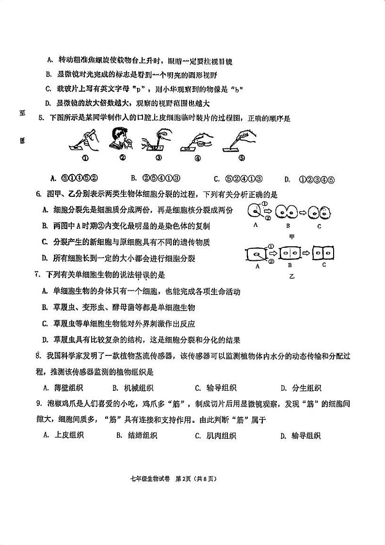 天津市国际学校2024-2025学年七年级上学期期末考试生物试卷第2页