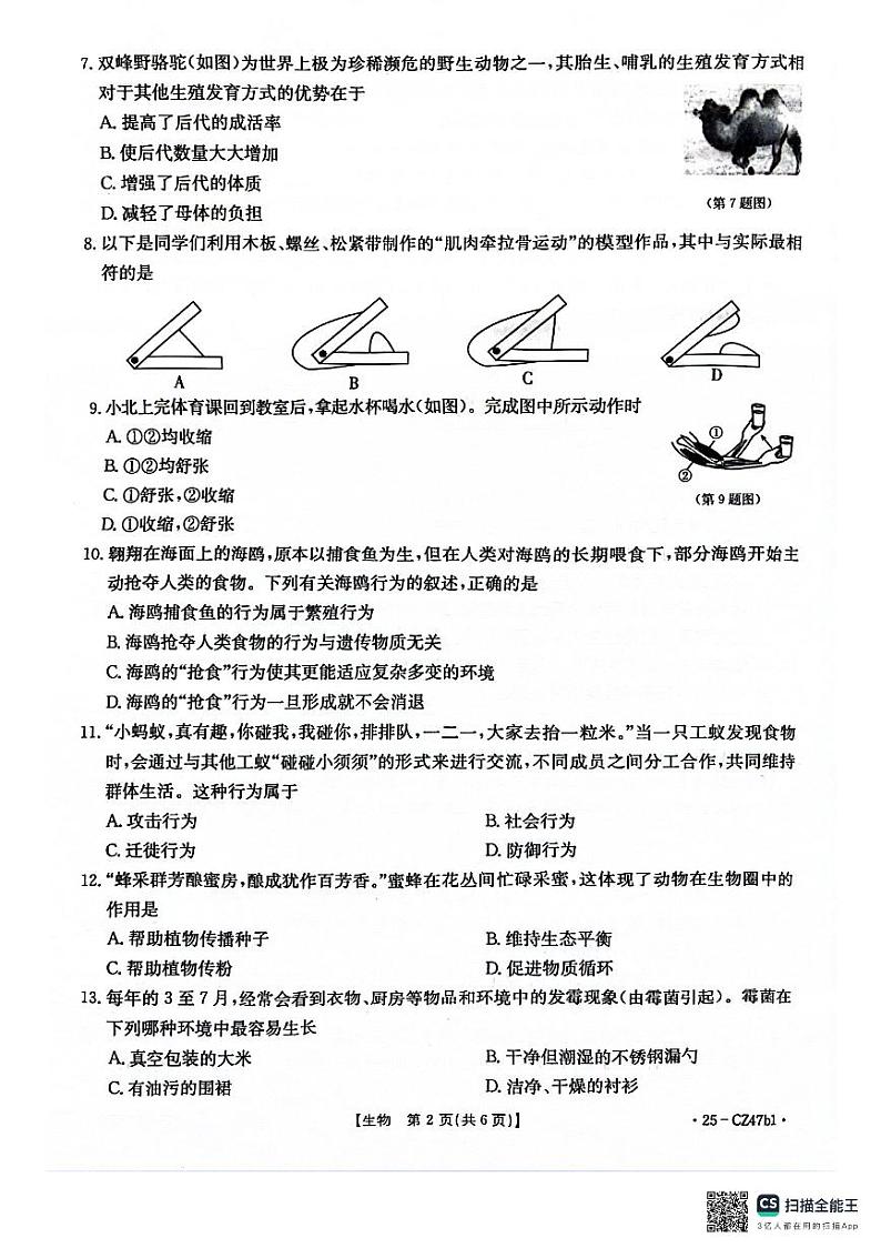 陕西省安康市岚皋县2024-2025学年八年级上学期期末考试生物试卷第2页