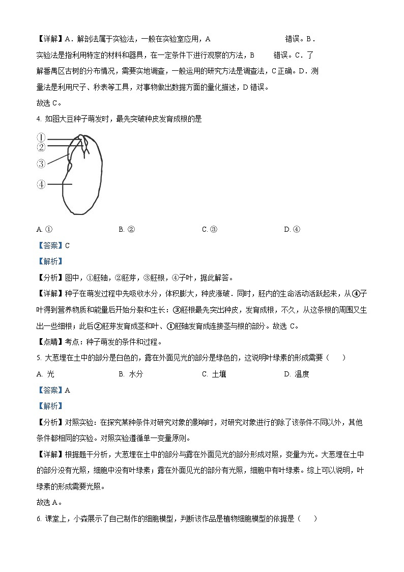 广东省广州市番禺区2022-2023学年七年级上学期期末生物试题（答案）第2页