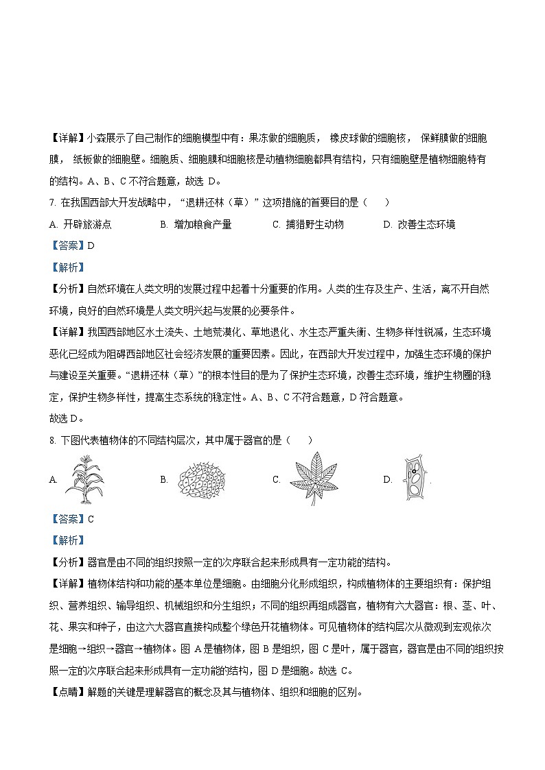 广东省广州市番禺区2022-2023学年七年级上学期期末生物试题（答案）第3页