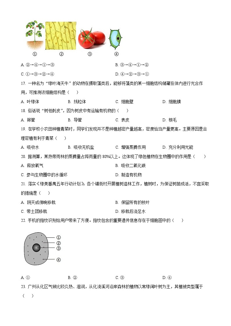 广东省广州市番禺区2023-2024学年七年级上学期期末生物试题第3页