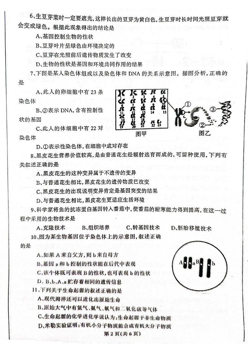 辽宁省丹东市凤城市2024-2025学年八年级上学期1月期末生物试题第2页