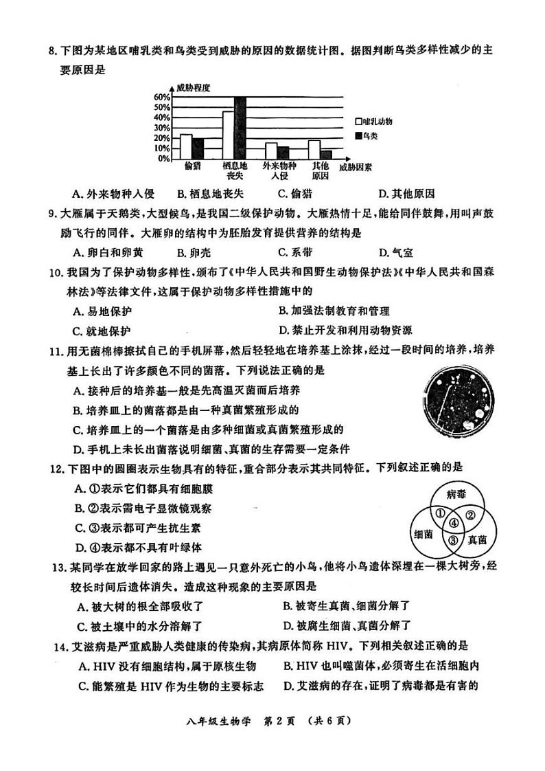 2024-2025学年河南省开封市八年级上学期期末生物试卷第2页