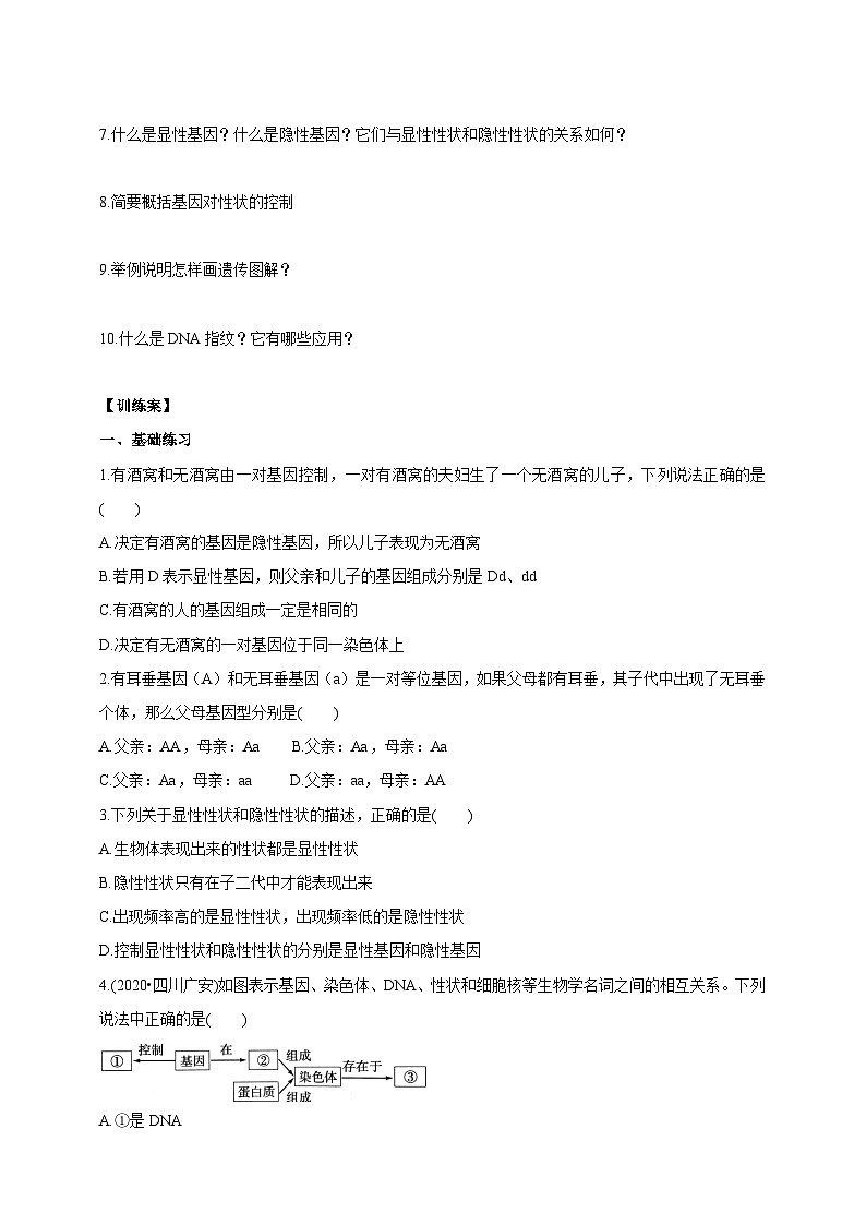 冀少版生物八下6.2.1.2 遗传《遗传的物质基础》学案第2页