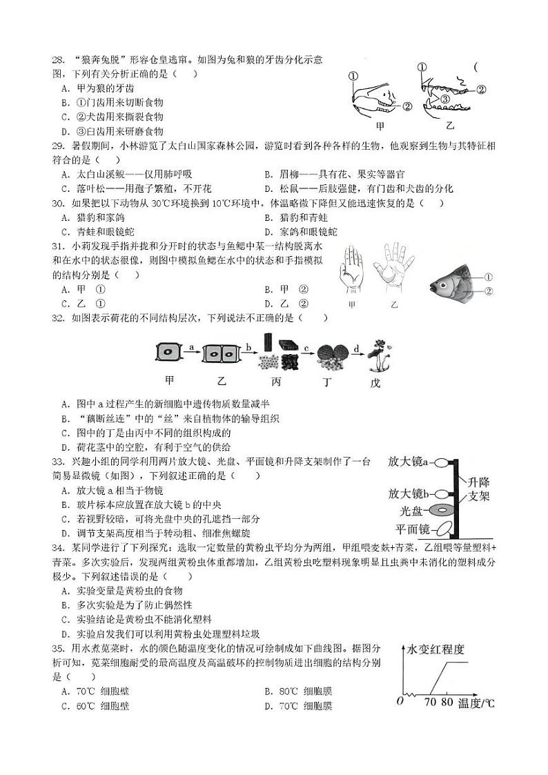 海南省五指山市2024-2025学年七年级上学期期末考试生物试题第3页