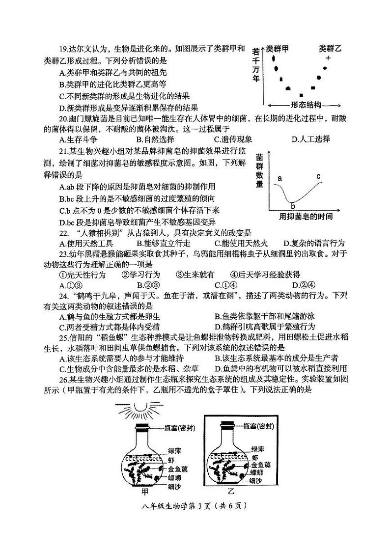 河南省洛阳市2024-2025学年八年级上学期期末考试生物学试卷第3页
