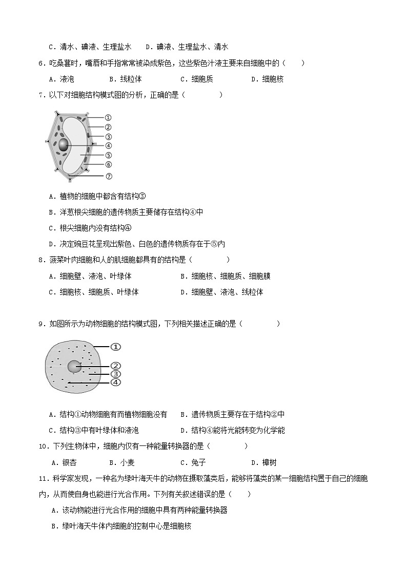 冀少版（2024新版）七年级上册生物期末检测模拟预测试卷2（含答案）第2页