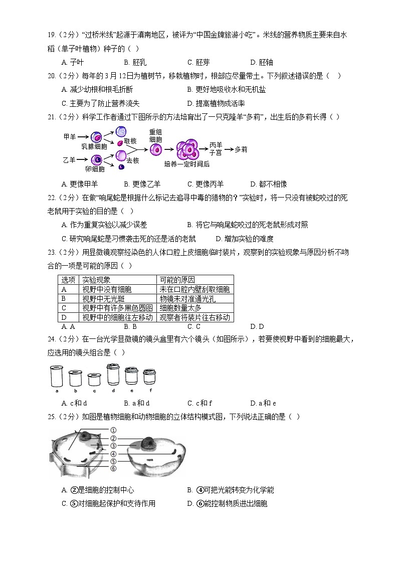 北师大版（2024新版）七年级上册生物期末复习刷题试卷5（含答案解析）第3页