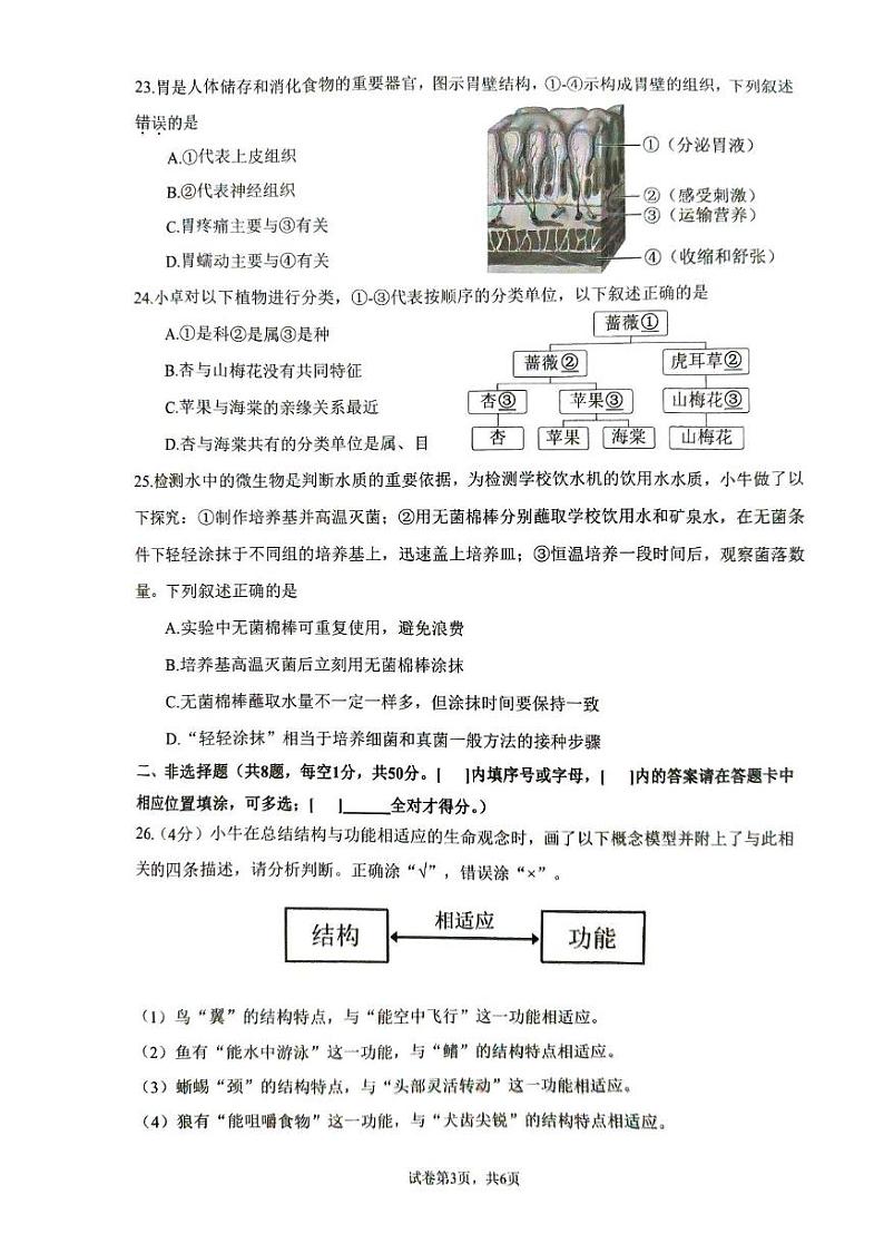 福建省厦门市2024-2025学年七年级上学期1月期末生物试题第3页