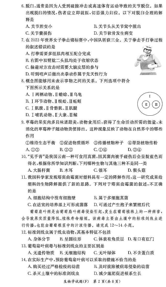 湖南长沙市师大附中集团2024-2025学年八年级上学期期末生物试卷第2页