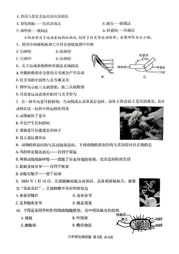 山西省吕梁市汾阳市2024-2025学年八年级上学期期末考试生物试卷第2页