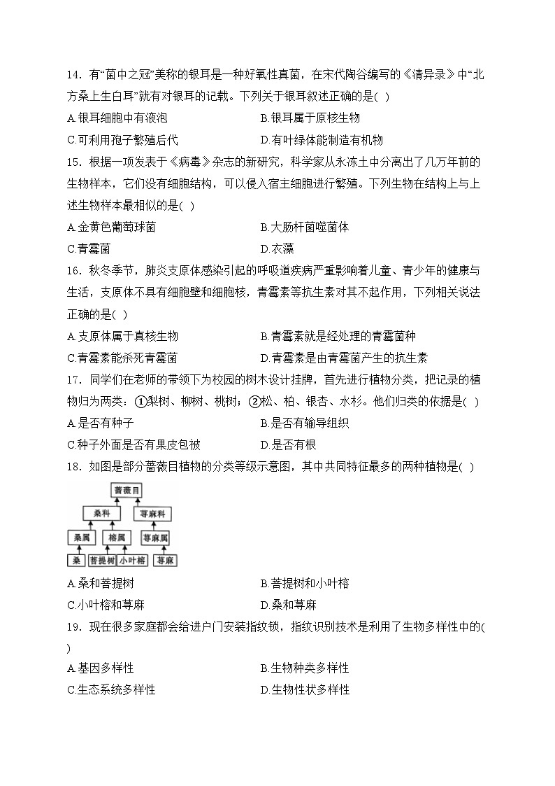 甘肃省陇南市武都区2024-2025学年八年级上学期1月期末考试生物试卷(含答案)第3页