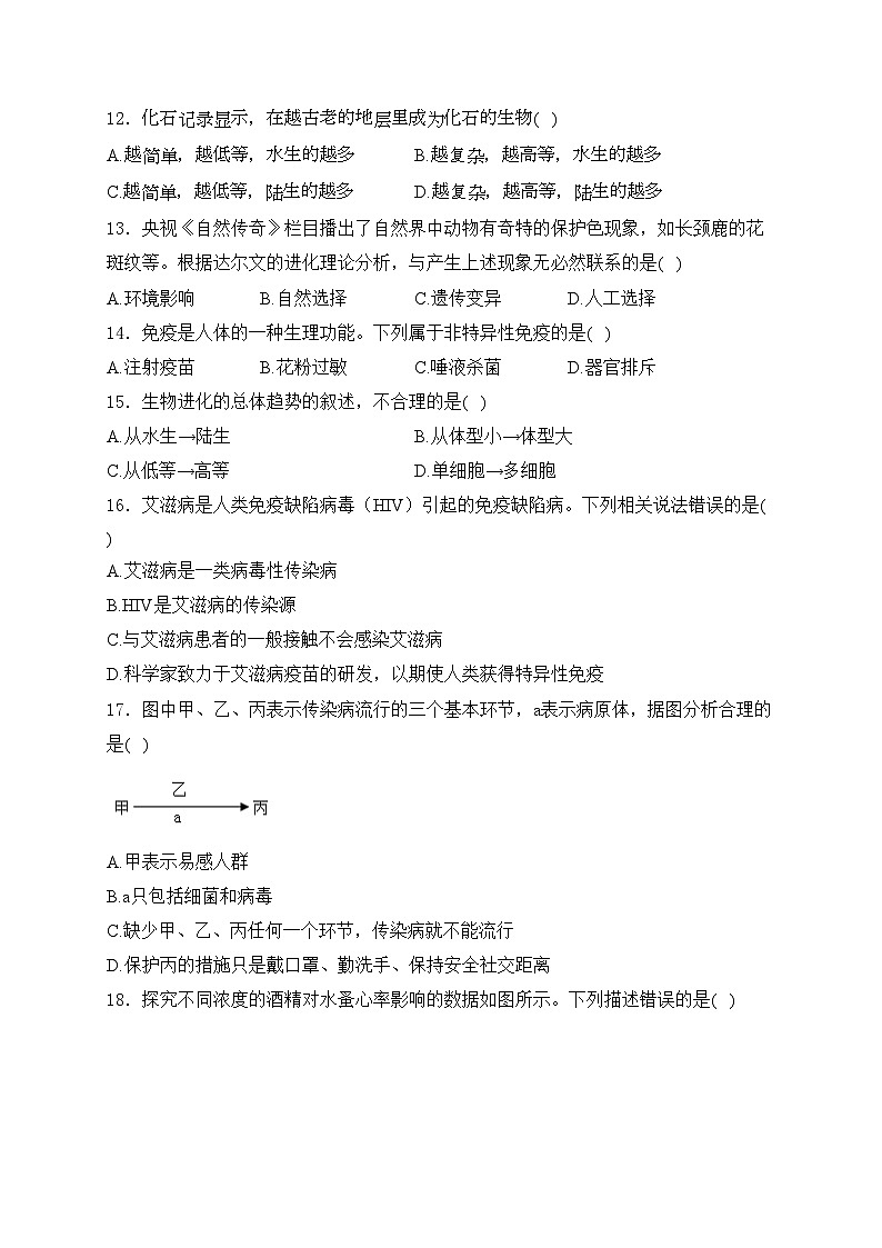 吉林省长春市农安县2024-2025学年八年级上学期12月期末考试生物试卷(含答案)第3页