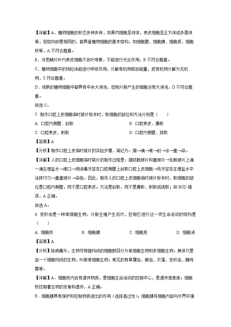 2023~2024学年吉林省白城市洮北区七年级上期末生物试卷（解析版）第3页