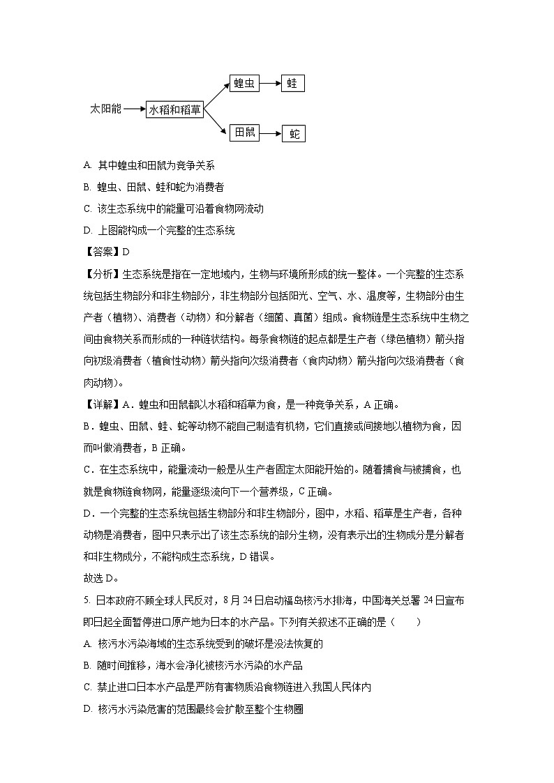 2023~2024学年吉林省长春市新区七年级上期末生物试卷（解析版）第3页