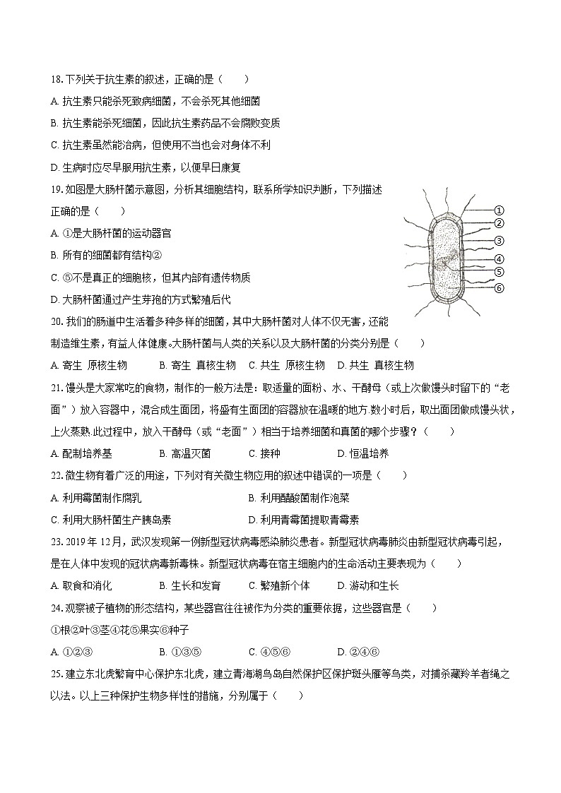 天津九十中2024-2025学年八年级（上）期末生物试卷-自定义类型第3页