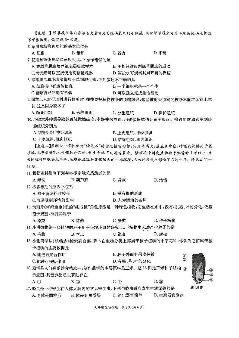广东省东莞市南城开心实验学校2024-2025学年七年级上学期期末教学评估生物监测卷第2页