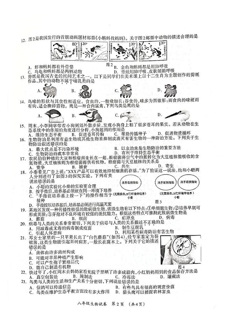 广西桂林市2024-2025学年八年级上学期期末考试生物试卷第2页