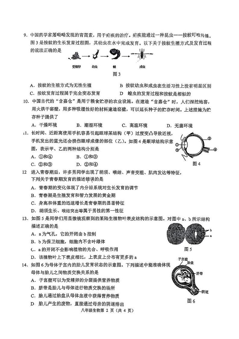 江苏省连云港市海州区2024-2025学年八年级上学期期末考试生物试卷第2页