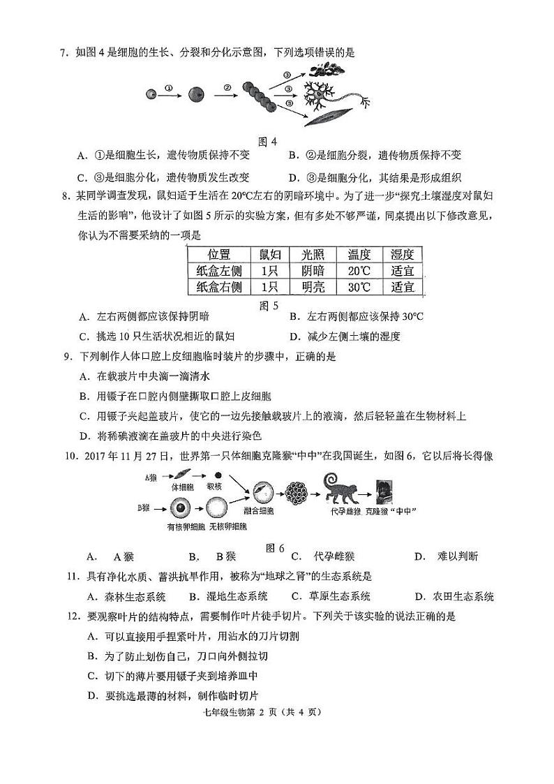 江苏省连云港市海州区2024-2025学年七年级上学期期末考试生物试卷第2页