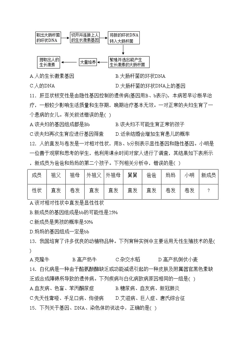 山东省烟台市招远市（五四学制）2024-2025学年八年级上学期期末考试生物试卷(含答案)第3页