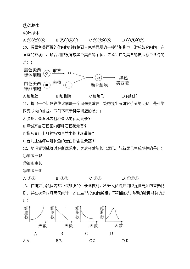 山东省烟台市招远市（五四学制）2024-2025学年六年级上学期期末考试生物试卷(含答案)第3页