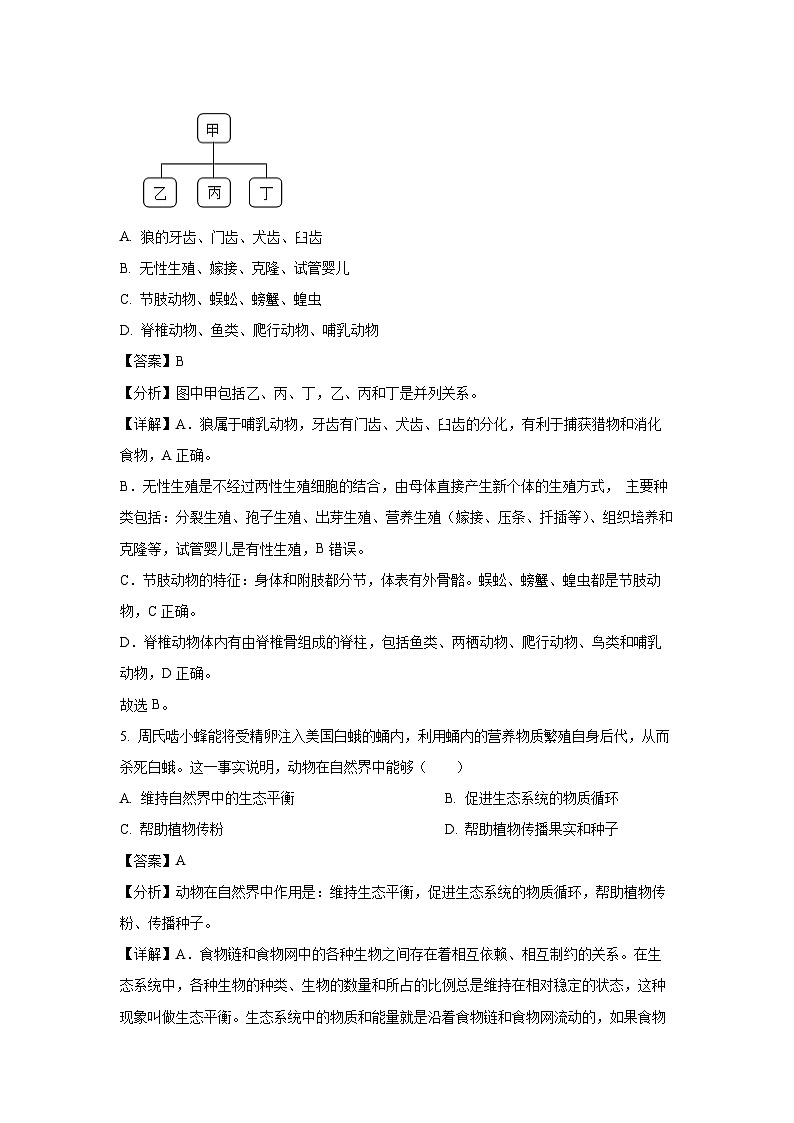 2023~2024学年湖南省长沙市长郡教育集团联考八年级上学期期末生物试卷（解析版）第3页