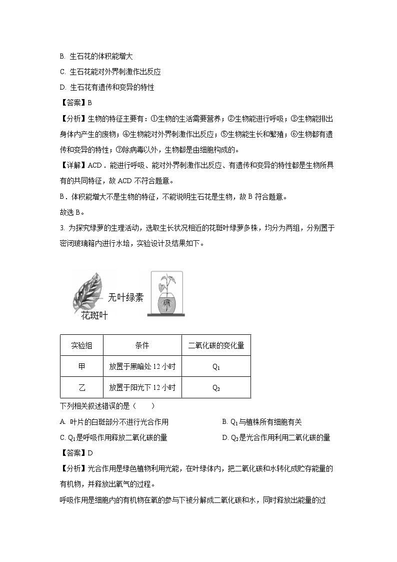 2024~2025学年辽宁省本溪市七年级上学期期末生物试卷（解析版）第2页