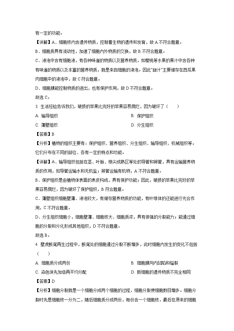 2024~2025学年贵州省遵义市汇川区七年级上学期期末生物试卷（解析版）第2页