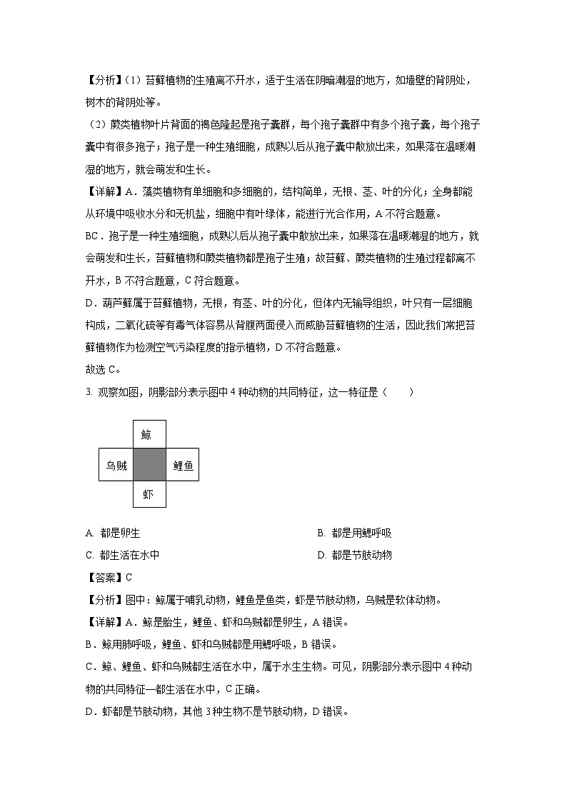 2023~2024学年甘肃省兰州市红古区八年级上学期期末生物试卷（解析版）第2页