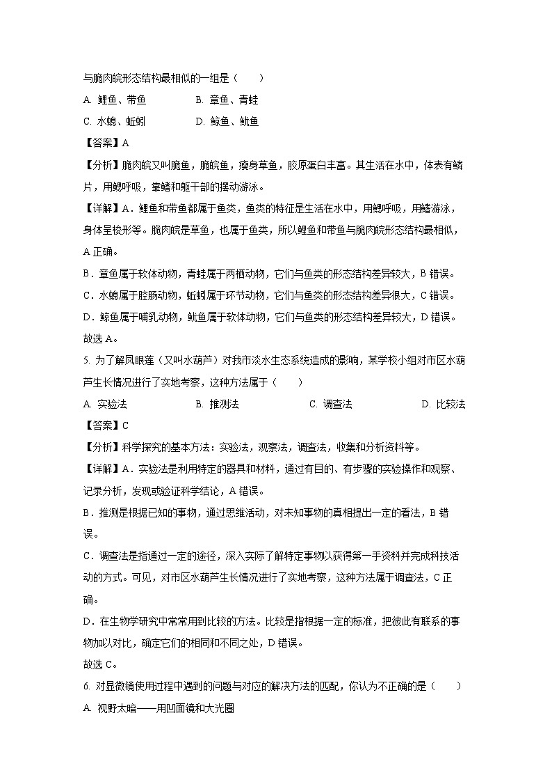 2024~2025学年广东省潮州市湘桥区七年级上学期期末生物试卷（解析版）第3页