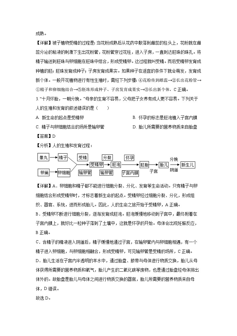 2023~2024学年河北省石家庄市栾城区八年级上学期期末生物试卷（解析版）第2页