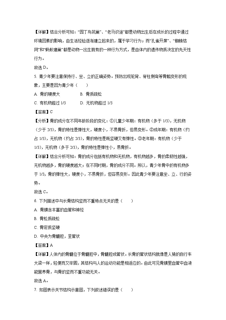 2023~2024学年河北省张家口市宣化区八年级上学期期末生物试卷（解析版）第3页
