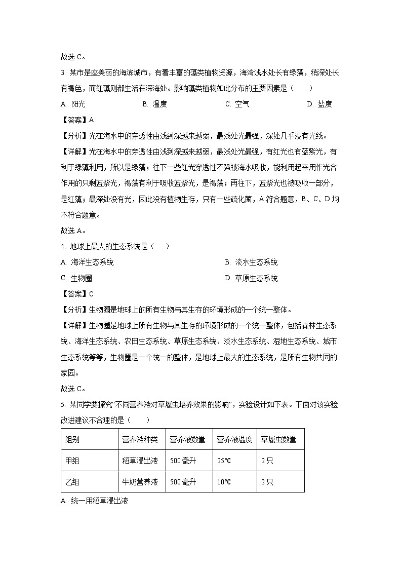 2023~2024学年江西省赣州市蓉江新区七年级上学期期末生物试卷（解析版）第2页