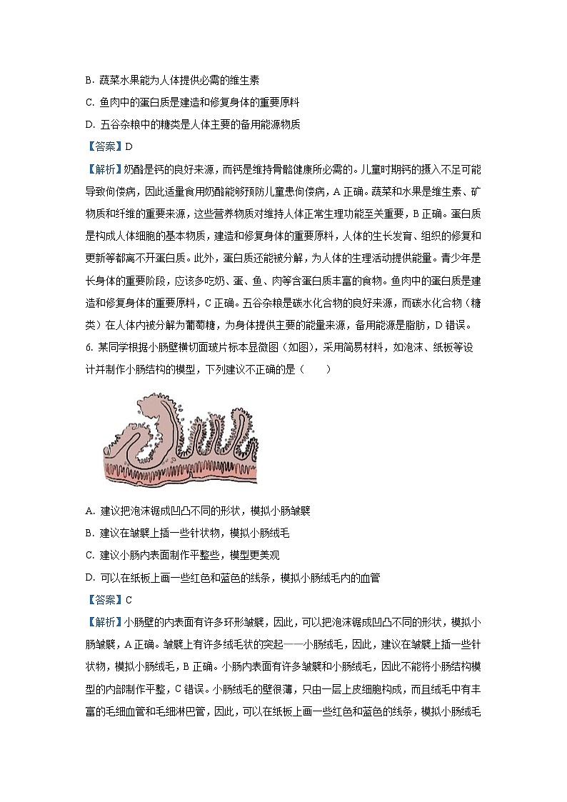 2023~2024学年山西省吕梁市交口县七年级下学期期末生物学生物试卷（解析版）第3页