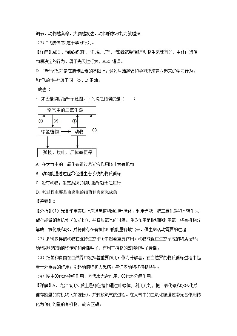 2023~2024学年山东省临沂市河东区八年级上学期期末生物试卷（解析版）第3页