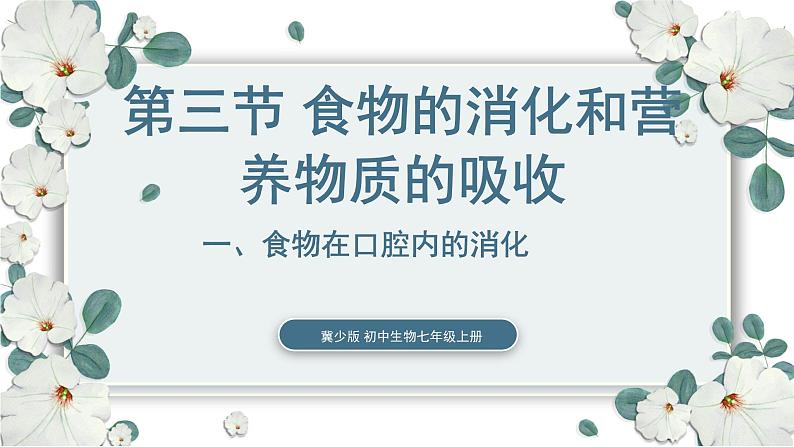 【核心素养目标】冀少版初中生物七年级下册《食物在口腔内的消化》课件pptx第1页