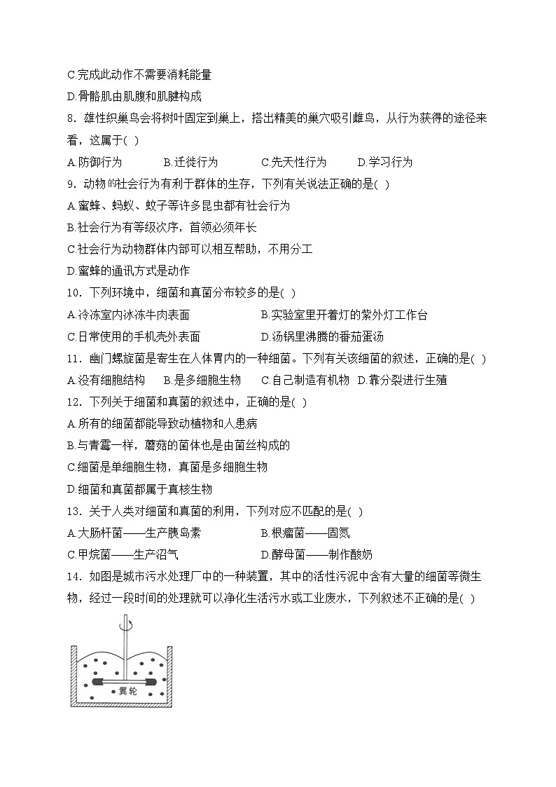 吉林省松原市前郭县2024-2025学年八年级上学期期末考试生物试卷(含答案)第2页