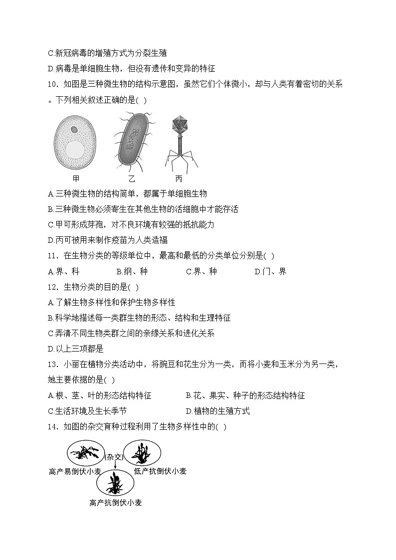 太原市第五中学校2024-2025学年八年级上学期12月月考生物试卷(含答案)第3页