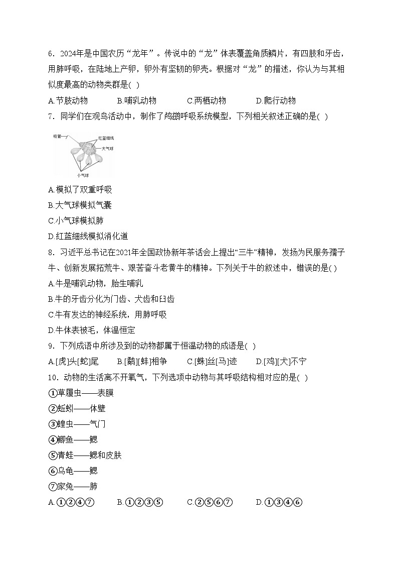 云南民族大学附属高级中学2024-2025学年八年级上学期期中诊断测试生物试卷(含答案)第2页