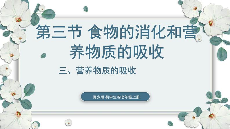 【核心素养目标】冀少版初中生物七年级下册《营养物质的吸收》课件pptx第1页