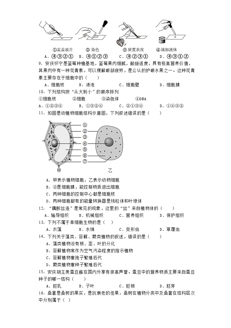 安徽省安庆市2023-2024学年七年级上学期 生物期末试题（含解析）第2页