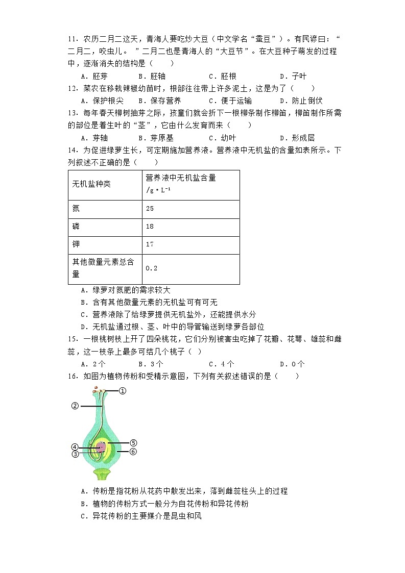 青海省海东市互助县2023-2024学年七年级上学期期末 生物试题（含解析）第3页
