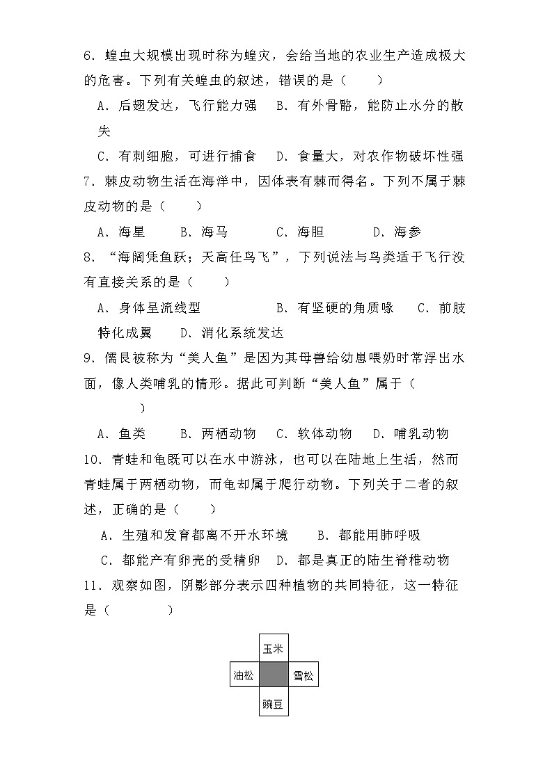 山西省临汾市2024-2025学年七年级上学期第二次月考 生物试题（含解析）第3页