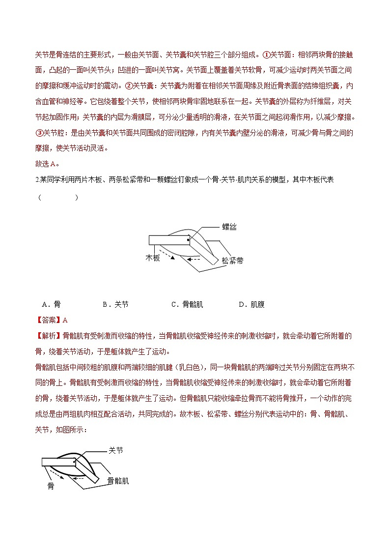 中考生物第一轮复习专题练习专题17 动物的运动和行为、动物在生物圈中的作用（练习）（解析版）第2页