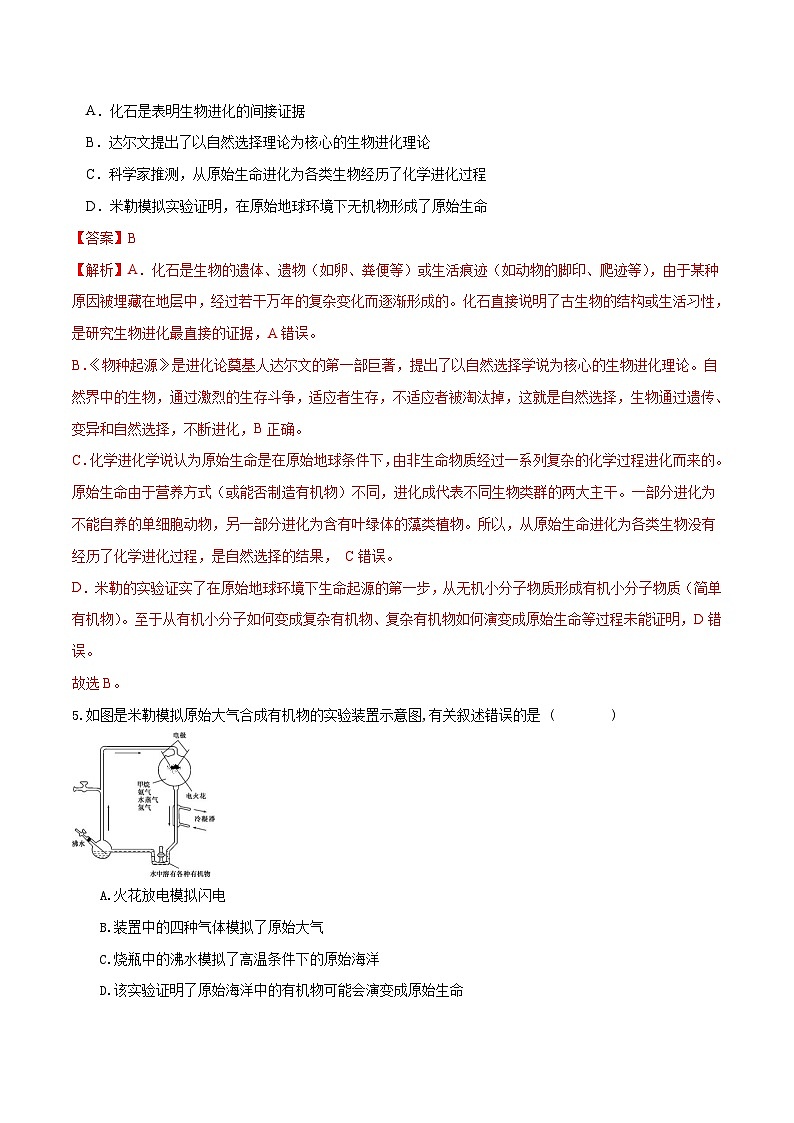 中考生物第一轮复习专题练习专题22 生命的起源和生物的进化（练习）（解析版）第3页
