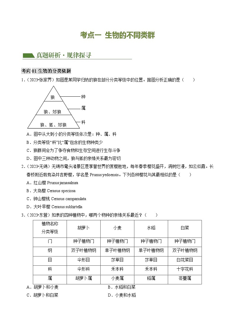 中考生物第二轮复习专题练习专题02 生物的多样性（讲练）（原卷版）第3页