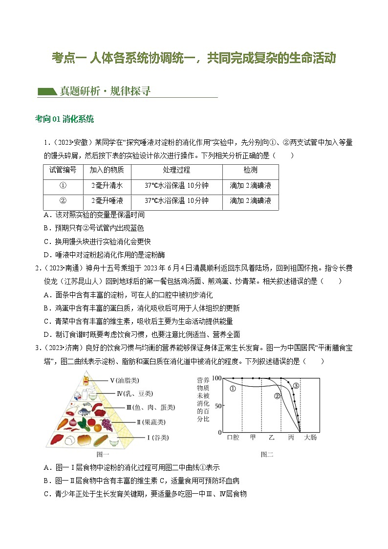 中考生物第二轮复习专题练习专题05 人体生理与健康（讲练）（原卷版）第3页