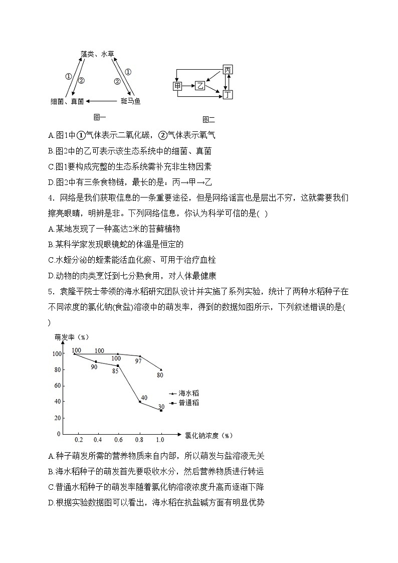 山东省泰安市肥城市2024-2025学年八年级上学期1月期末考试生物试卷(含答案)第2页