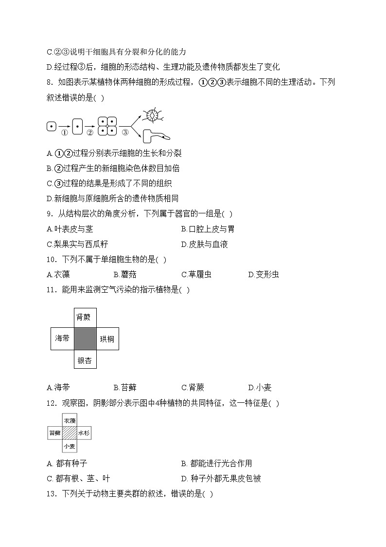 四川省合江县马街中学校2024-2025学年七年级上学期1月期末考试生物试卷(含答案)第3页